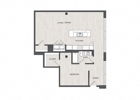 Floor plan for 1 bed, 1 bath, 965 sqft
